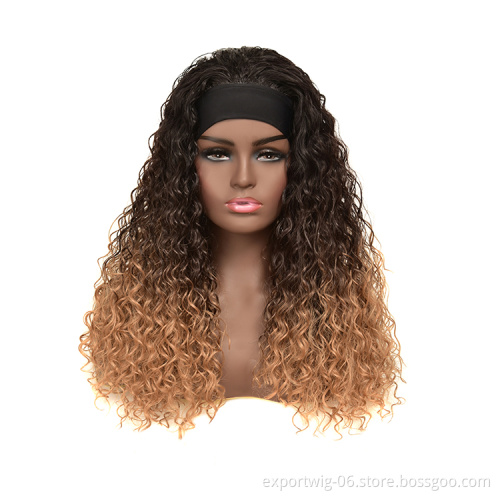 Cheap price synthetic headband wig afro kinky curly yaki straight Synthetic Hair Wigs for black women